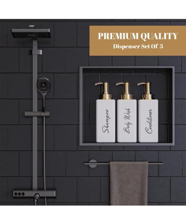 Akalin Refillable Shampoo and Conditioner Bottles 16oz White and Gold Soap Dispenser Bathroom Shampoo and Conditioner Dispenser for Bathroom Lotion Body Wash Massage Oils (White) 3pcs 500ml Gold Pump Bottles - White - Buy Online on SooperMarket.com