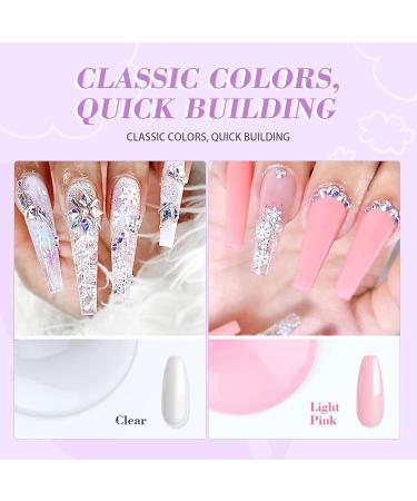 Saviland UV Gel Kit - 2 Pieces Clear & Light Pink Nail Extension & Repair Gel 3.53 oz with Nail Brush & Shapes - Large Capacity Soak-Off UV Gel Set for Perfect Nails - Buy Online on SooperMarket.com