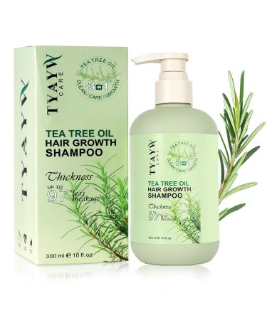 Rosemary Hair Growth Shampoo 3-In-1 Tea Tree Thickening Shampoo for Hair Regrowth Strengthening Mint Biotin Shampoo for Thinning Hair and Hair Loss Soothes Scalp for Men & Women 300ml