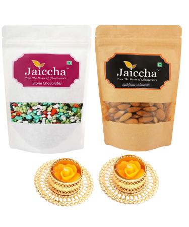 Jaiccha Ghasitaram Diwali Gifts Chocolate - Pack of 2 Stone Chocolate and Almond Pouches Small 200 GMS with 2 T-Lites