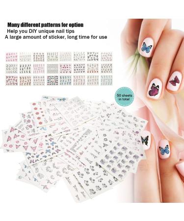 50 Pieces Of Flower Butterfly Cartoon Nail Art Stickers Small Flower Transfer Nail Decals Design Nail Care Accessories Nail Sticker Set(XF) - Buy Online on SooperMarket.com