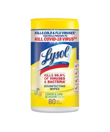 Lysol Disinfectant Wipes, Multi-Surface Antibacterial Cleaning Wipes, For Disinfecting and Cleaning, Lemon and Lime Blossom, 80 Count (Pack of 1)