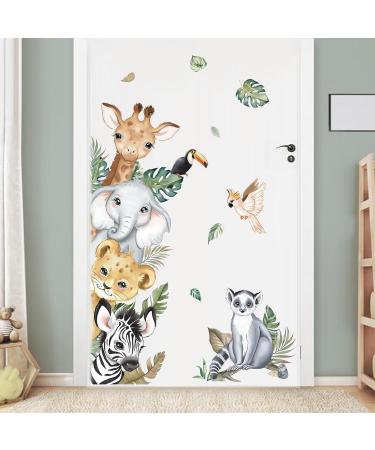 DecalMile Jungle Animals Door Wall Decals - Safari Elephant Giraffe Wall Stickers for Kids Room and Nursery Decor - Buy Online on SooperMarket.com