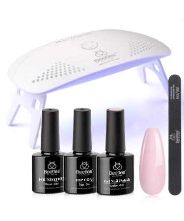 Beetles Nude Pink Gel Nail Polish Kit with UV LED Light and Base Gel Top Coat Starter Kit, Soak Off Popular Nude Pink Gel Polish Set with Nail Lamp Nail File for DIY Home Manicure Halloween Nails Gift for Women B-Nude Pink