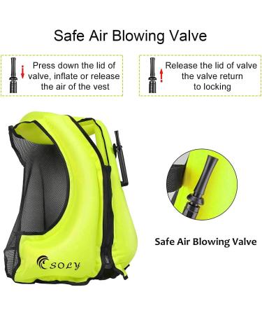 SOLY Inflatable Snorkel Vest Adult  Snorkel Life Vest Adjustable Snorkeling Gear for Adults Water Sports Safety Neon Green 51X61CM - Buy Online on SooperMarket.com