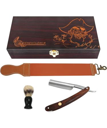 Vintage Wooden Straight Razor Set with Brush and Leather Strop | Classic Collection for Hair Shaving | Premium Quality - Buy Online on SooperMarket.com