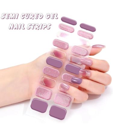 Semi Cured Gel Nails Strips 20PCS Burple Glitter Self Adhesive Gel Nail Stickers Soft Full Nail Wraps Waterproof Gel Nail Strips Decal with Nail File & Stick UV/LED Lamp Required - Buy Online on SooperMarket.com
