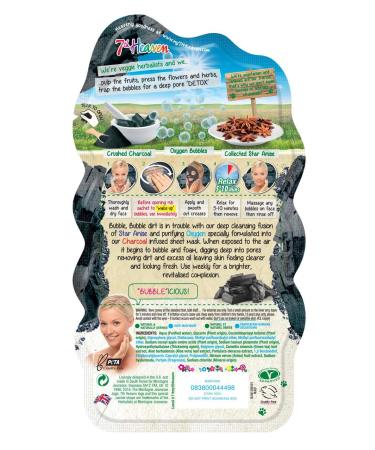 7th Heaven Charcoal Detox Bubble Sheet Face Mask - Purifying Charcoal & Oxygen Bubbles for All Skin Types - Quick Pore Cleansing - Buy Online on SooperMarket.com