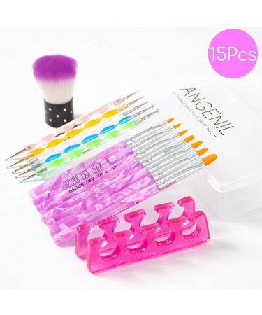 ANGENIL 15PCS Acrylic Nail Brush Set with UV Gel Brushes, Dotting Pen, and Toe Separators - Nail Art Tool Kit with Kabuki Brush for Dust Removal - Buy Online on SooperMarket.com