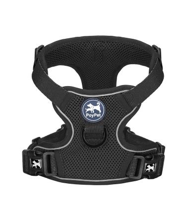 POPOTET Reflective soft breathable dog harness made of mesh suffocation -free double padded vest with adjustable neck and breast (black XS) XS (1 Pack) black