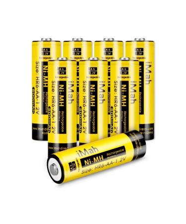 iMah HR6 AA Rechargeable Batteries for Solar Lights 800mAh 1.2V Ni-MH Battery for Outdoor Pathway Garden Lamps Pack of 8 8-Pack 800mAh