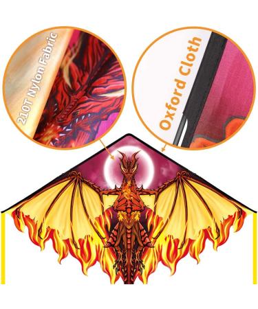 Dragon Kite for Kids and Adults - Easy-to-Fly Delta Beach Kite with 300ft String - Fiery Colors - Buy Online on SooperMarket.com