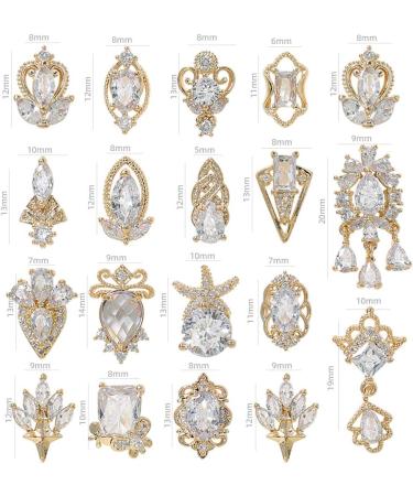 Shiny Gold Nail Art Charms Set - DIY Nail Jewelry with Zircon Alloy Gemstones - Buy Online on SooperMarket.com