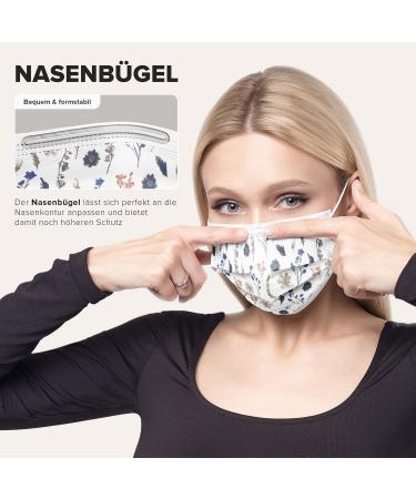 HARD 100 Piece Disposable Face Masks | Made in Germany | CE Certified | Triple Layer Filtration | Floral Design | Elastic Earloops | Adults | 17.5cm x 9.5cm - Buy Online on SooperMarket.com