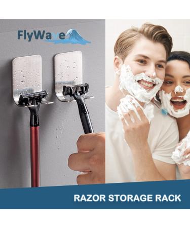 Flywave Shaver Bracket - 4 Piece Self-Adhesive Stainless Steel Razor Holder for Bathroom Kitchen & Bedroom - Buy Online on SooperMarket.com