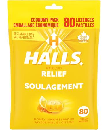 HALLS Triple Soothing Action Cough Drops Honey Lemon 1 Resealable Bag (80 Drops Total) & Menthol Honey Bag 30 Lozenges - Buy Online on SooperMarket.com