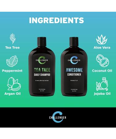 Challenger Tea Tree Shampoo & Peppermint Conditioner Combo | Men s Anti-Itch Shower Products | Argan Oil & Biotin | 16oz Artificial Color Free | 2-Pack for Dry Scalp - Buy Online on SooperMarket.com