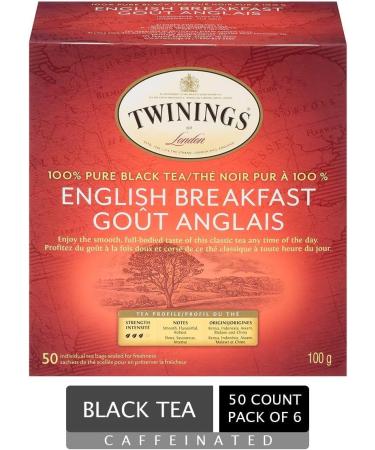 Twinings Classic English Breakfast Individually Wrapped Tea Bags | Caffeinated Smooth Flavourful Robust | 50 Count (Pack of 6) English Breakfast 50 Count (Pack of 6) - Buy Online on SooperMarket.com