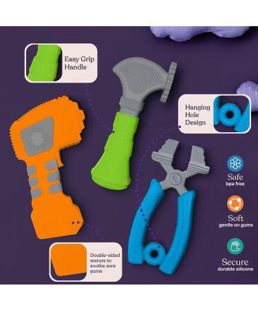 Sperric Silicone Teething Toy Tools Set for Babies 0-6 Months - Hammer, Pliers, Drill - 3pcs for Boys and Girls - Double-Sided Texture for Gum Soothing - Green/Orange/Blue - Buy Online on SooperMarket.com