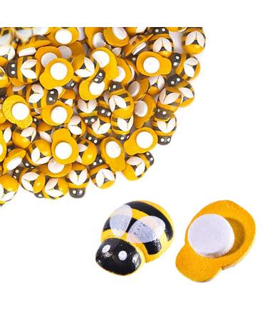 Lxnoap Mini Wooden Bees with Adhesive Embellishments Painted Flatback Wood Bumble Bee for DIY Craft Decoration Scrapbooking 100 Pack Bees 100 pack
