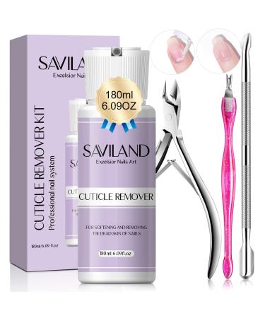 Saviland 180ML Cuticle Remover Kit - High Capacity 6.09 Oz Cuticle Remover Liquid with Cuticle Pusher Trimmer Nipper Nail Accessories Manicure Tool for Nails Care Cuticle Softener Nail Salon Home DIY C-6.09 Oz Cuticle Remover Kit