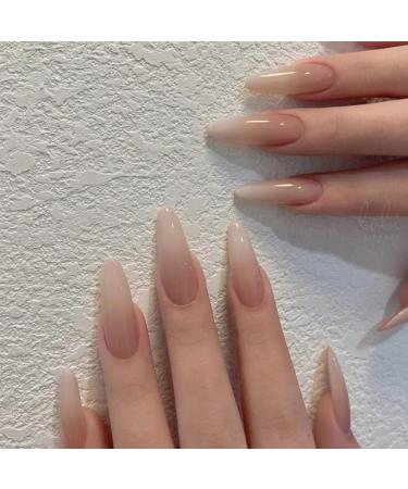 JUSTOTRY 24 Pcs Stiletto False Nails Medium Gradient Brown French Press on Nails Pattern Point Fake Nails Short with Nail Glue Almond Stick on Nails for Women Nails Fake Nail for Nails Art gradient brown 1