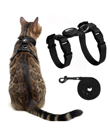 VKPETFR Cat Harness and Leash Set Escape Proof for Walking Adjustable Cute Kitten Harness Leash with Airtag Holder for Small Large Cats Lightweight Soft Walking Travel Harness (Black)