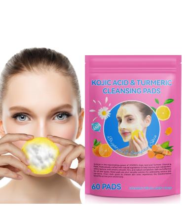Turmeric Cleansing Pads 60pcs - for Dark Spots - Turmeric Face Pads - Turmeric Pads Infused Foaming Exfoliating Pads- Gentle & Non-Irritating for Face Body - Remove Excess Keratin - Vitamin C