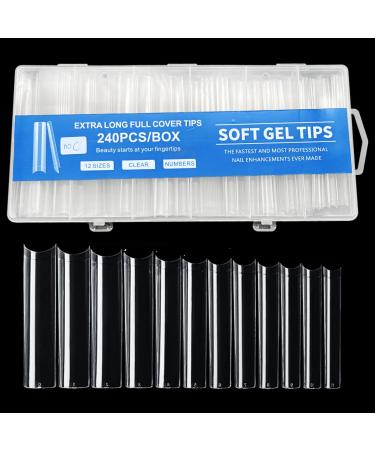 JZK 240x XXXL Clear Half Cover Extra Long Square Nail Tips For Acrylic Extensions No C Curve False Nail Tips Long For Gel And Acrylic Nails 3XL Finger Nail Extension Tips