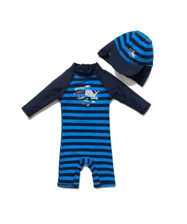BONVERANO Baby Boys Swimsuit Toddler Bathing Suit Long-Sleeve Zipper One Piece Swimwear with UPF 50+ Sun Protection Whale 18-24 Months