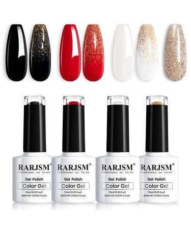 Foil Nail Polish Set, Glitter Gel Nail Polish, 4Pcs Black Milky White Red Sequins Gel Polish, Shiny Nail Art Set for Nails Decorations DIY at Home, UV LED Lamp Required Foil flakes gel set