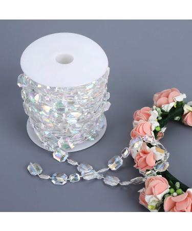 Crystal Garland Strands Hanging Chandelier Gem Bead Chain Clear Crystal Strands Gems Bead Curtain 10m Synthetic Bead Garland Rectangle Iridescent Decoration String for Wedding Festival Wrapping