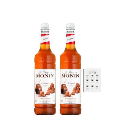 Monin Caramel Syrup Multipack x2 1L for Coffee. 100% Natural Flavours and Colourings Vegan-Friendly Allergen-Free with Gift Harbour Coffee Recipe Card
