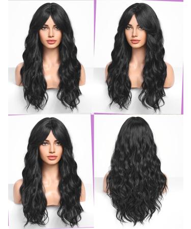 Wokestar Long Black Synthetic Hair Wig with Curtain Fringe for Women - Buy Online on SooperMarket.com