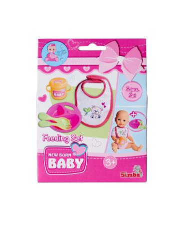 Simba 105560016 - New Born Baby F tter Set doll accessories for 30-43cm dolls 5 parts plates spoons fork bibs and drinking cups from 3 years