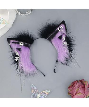Wontool Animal Ears Headband - Cosplay Animal Ear Headband for Women Plush Cosplay Decoration for School Plays Theater Costumes Stage Shows and Dances Purple - Buy Online on SooperMarket.com