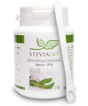 STEVIAGO Stevia powder (stevioside) extract from 100% stevia of which min. 97% Reb-A 25g with measuring spoon 25 g (1 pack)