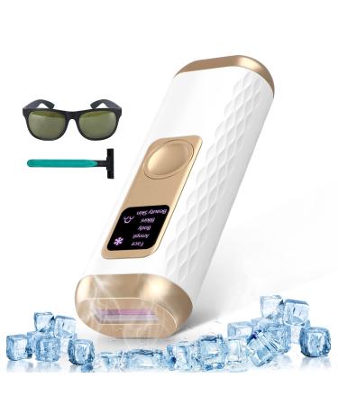 CURT IPL Hair Removal Device with Ice Cooling Function 999 900 Light Pulses 3 Function HR/SC/RA and 5 Energy Levels Permanent Painless Hair Removal Device for Body Legs armpits White-cxk