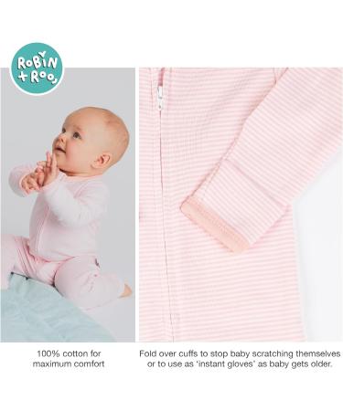 100% Cotton Double Zip Baby Sleepsuit - Unisex Gender Neutral Romper - 0-3 Months Pink Stripe - Buy Online on SooperMarket.com