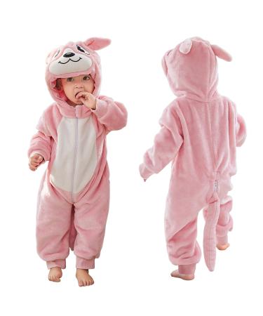 COOKY.D Baby Hooded Rompers Infant Winter Flannel Jumpsuit Pajamas 2-36 Months 6-12 Months Pink