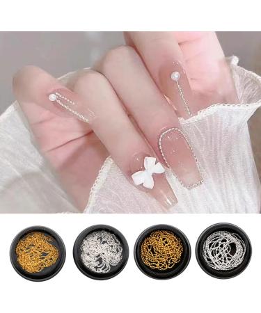 Nail Chain 4 Strips Gold Silver Metal Nail Art Chains 3D Nail Charms Punk Nail Studs Nail Art Decorations for Manicure Design DIY Crafts (Gold+Silver) - Buy Online on SooperMarket.com