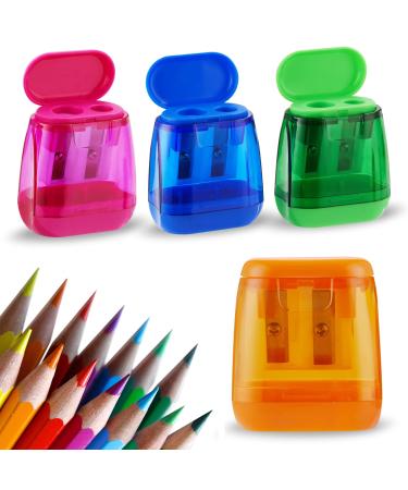 Sonuimy Pencil Sharpeners  4 Pcs Pencil Sharpeners Manual Dual Holes Compact Colored Handheld Pencil Sharpener for Kids with Lid Adults Students School Class Home Office (Covered)