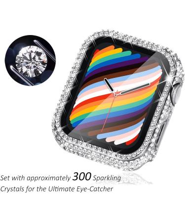 Surace Bling Apple Watch Case 44mm with Screen Protector - 300 Crystal Diamond Tempered Glass Cover for Apple Watch Series 6/5/4/3/2/1 - Silver - Buy Online on SooperMarket.com