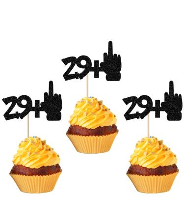 24 Pack 29+1 Cupcake Toppers Glitter 30th Birthday Cupcake Picks Cheers to 30 Middle Finger Happy 30th Birthday Cupcake Decorations Anniversary Party Supplies Black-1 30th Black-1
