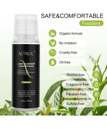 Eyelash Cleanser Concentrate Green Tea 100ml Professional Lash Extensions Shampoo Natural Foaming Cleanser DIY Paraben & Sulfate Free Non-lrritating Wash for Extensions Lashes with Salon Home Care-Makes 60ml Bottles Eyelash Shampoo Green tea 1 count (Pack - Buy Online on SooperMarket.com