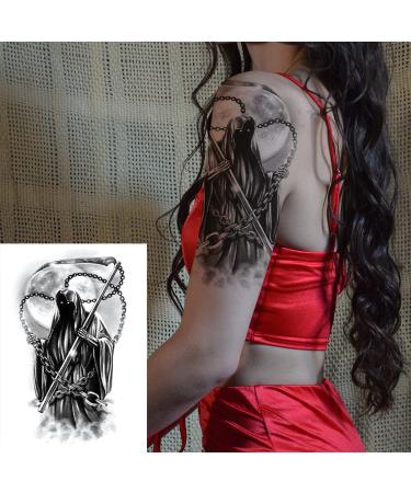 Oottati Waterproof Fake Tattoos - 2 Sheets Arm Leg Sticker, Old School Grim Reaper Design - Buy Online on SooperMarket.com
