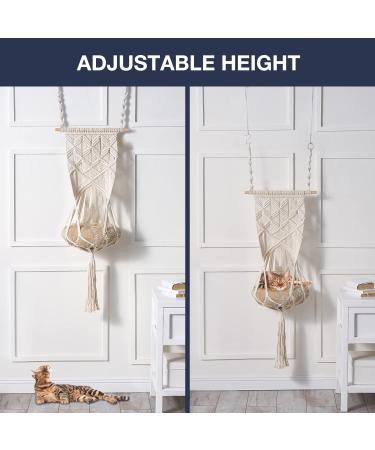 Macrame Cat Hammock Bed with Cushion - Boho Cat Hanging Bed for Wall, Ceiling, Window - Includes Hanging Kit - Cute Cat Furniture and Decor - Buy Online on SooperMarket.com