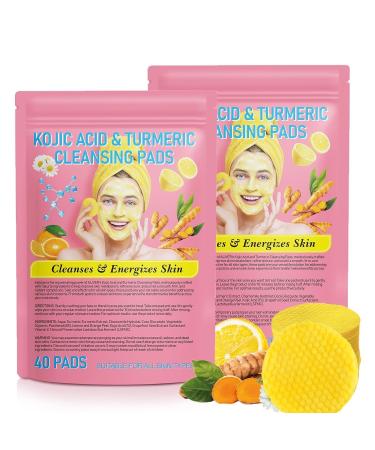 Turmeric Cleansing Pads Kojic Acid & Turmeric Cleansing Pads Turmeric Pads Infused Cotton Exfoliating Pads Turmeric Kojic Pads for Face Helps Balance Skin Oil (80) 80 Count (Pack of 1)