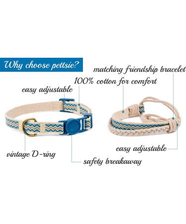Pettsie Cat Kitten Collar - Breakaway Safety & Friendship Bracelet - Durable 100% Cotton - Adjustable with D-Ring - Blue - Gift Box Included - Buy Online on SooperMarket.com