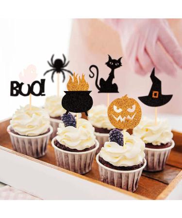 36 Pack Halloween Cupcake Toppers - Witch Hat, Spider, Pumpkin, Ghost, Cat Cupcake Picks - Ideal for Baby Showers, Birthdays, Halloween Parties - Cake Decor Supplies (Pattern 1) - Buy Online on SooperMarket.com